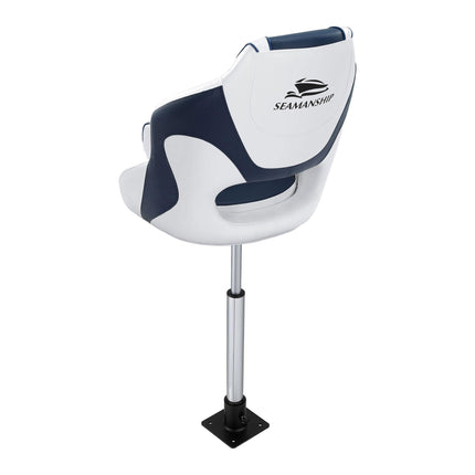 Seamanship Captain Bucket Boat Seats Flip Up Bolster Swivel 15cm Padding with Adjustable Pedestals 55–75cm Blue.