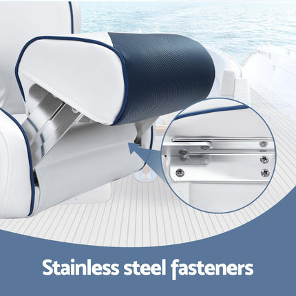 Seamanship Captain Bucket Boat Seats Flip Up Bolster Swivel 15cm Padding with Adjustable Pedestals 55–75cm Blue.