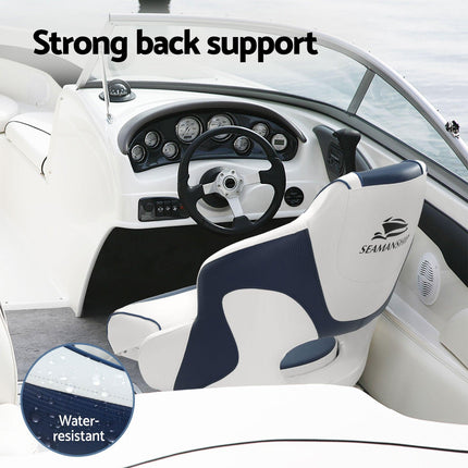 Seamanship Captain Bucket Boat Seats Flip Up Bolster Swivel 15cm Padding with Adjustable Pedestals 55–75cm Blue.