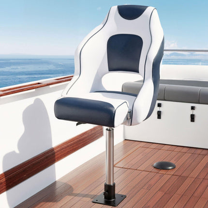 Seamanship Captain Bucket Boat Seats Flip Up Bolster Swivel 15cm Padding with Adjustable Pedestals 55–75cm Blue.