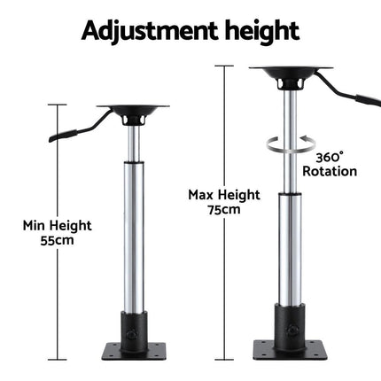 Seamanship Boat Seat Pedestal 55 - 75cm Adjustable Gas Lift 360 Degrees Swivel.
