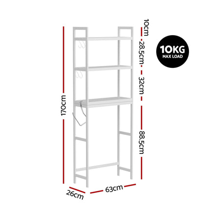 Artiss Over Toilet Storage Bathroom Rack Space Saving 3 Tier Organiser White.