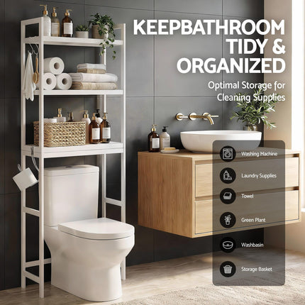 Artiss Over Toilet Storage Bathroom Rack Space Saving 3 Tier Organiser White.