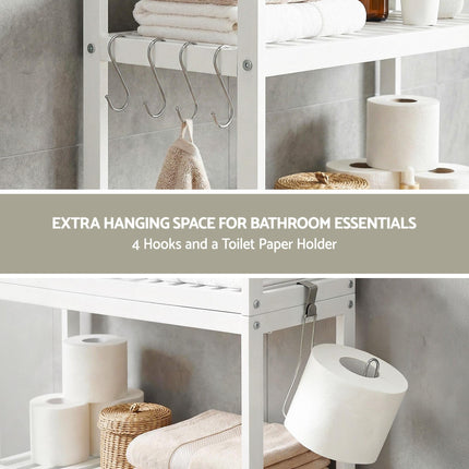 Artiss Over Toilet Storage Bathroom Rack Space Saving 3 Tier Organiser White.
