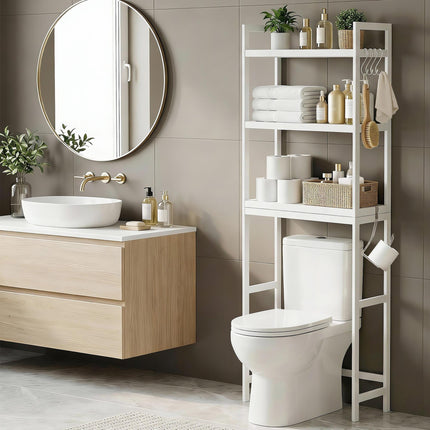 Artiss Over Toilet Storage Bathroom Rack Space Saving 3 Tier Organiser White.