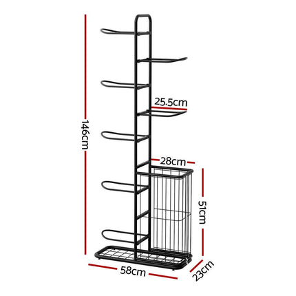 Everfit Ball Storage Rack Sports Equipment Organizer 7-Tier with Basket for Garage Gym Black.