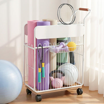 Everfit Yoga Mat Storage Rack Mobile Holder with Wheels Basket Home Gym Storage Organizer White.