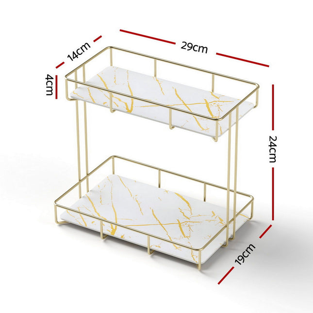Artiss 2X Bathroom Storage Rack 2 Tier Corner Organiser Gold Marble Look.