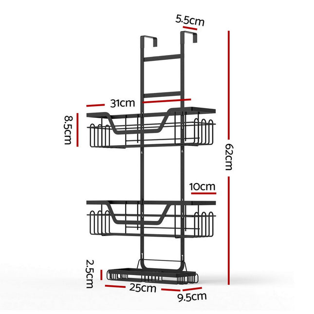 Artiss 2X 3 Tier Over The Door Shower Caddy Hanging Bathroom Storage Organizer.