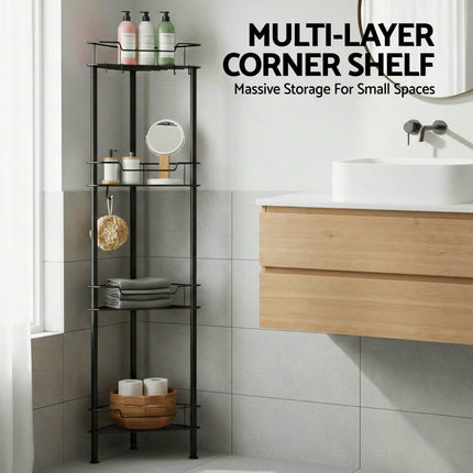 Artiss 4 Tier Floor Standing Corner Shower Caddy Bathroom Organizer Black.