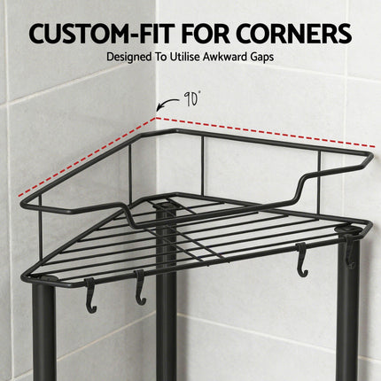 Artiss 4 Tier Floor Standing Corner Shower Caddy Bathroom Organizer Black.