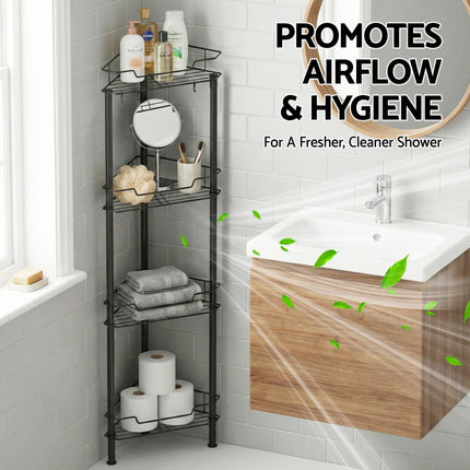 Artiss 4 Tier Floor Standing Corner Shower Caddy Bathroom Organizer Black.