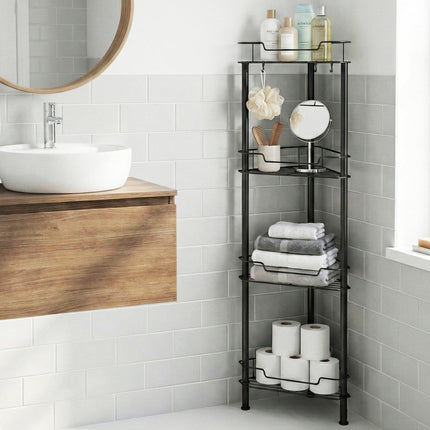 Artiss 4 Tier Floor Standing Corner Shower Caddy Bathroom Organizer Black.