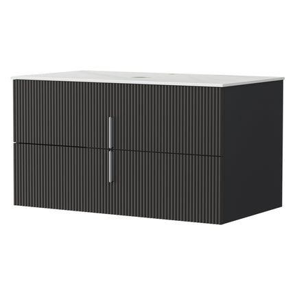 Cefito Vanity Unit 900mm Bathroom Cabinet Storage Wall Hung Black Timber Front.