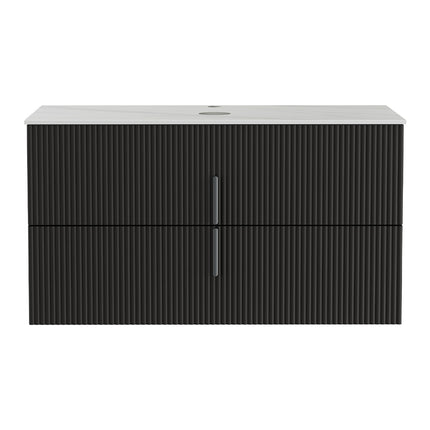 Cefito Vanity Unit 900mm Bathroom Cabinet Storage Wall Hung Black Timber Front.