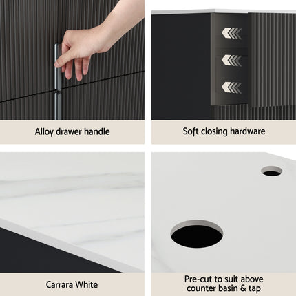 Cefito Vanity Unit 900mm Bathroom Cabinet Storage Wall Hung Black Timber Front.