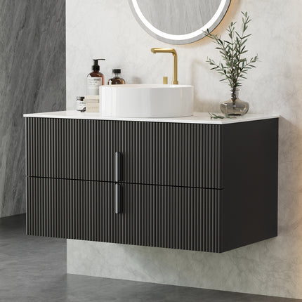 Cefito Vanity Unit 900mm Bathroom Cabinet Storage Wall Hung Black Timber Front.