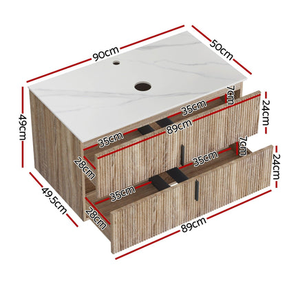 Cefito Vanity Unit 900mm Bathroom Cabinet Storage Wall Hung Timber Front Pine.