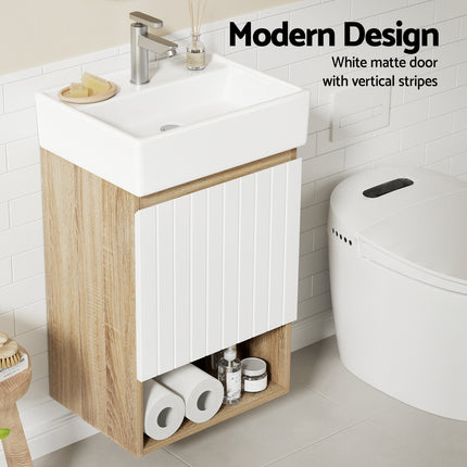 Cefito Vanity Unit 445mm Basin Bathroom Cabinet Storage Wall Hung Sink White.