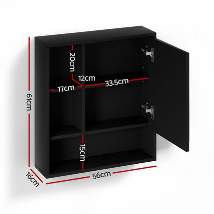 Cefito Bathroom Mirror Cabinet Mirrored Medicine Adjustable Shelf Wall Mounted 560mm Black.