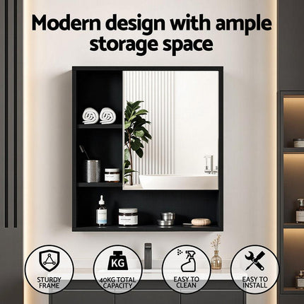 Cefito Bathroom Mirror Cabinet Mirrored Medicine Adjustable Shelf Wall Mounted 560mm Black.