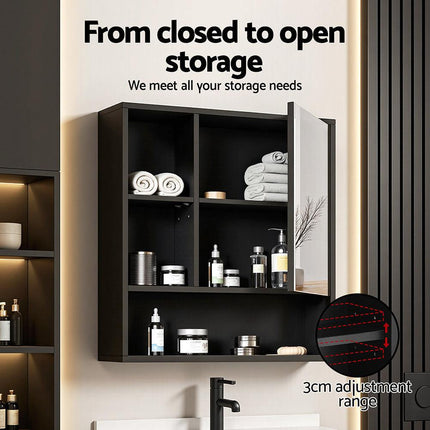 Cefito Bathroom Mirror Cabinet Mirrored Medicine Adjustable Shelf Wall Mounted 560mm Black.