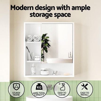 Cefito Bathroom Mirror Cabinet Mirrored Medicine Adjustable Shelf Wall Mounted 560mm White.