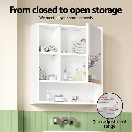 Cefito Bathroom Mirror Cabinet Mirrored Medicine Adjustable Shelf Wall Mounted 560mm White.