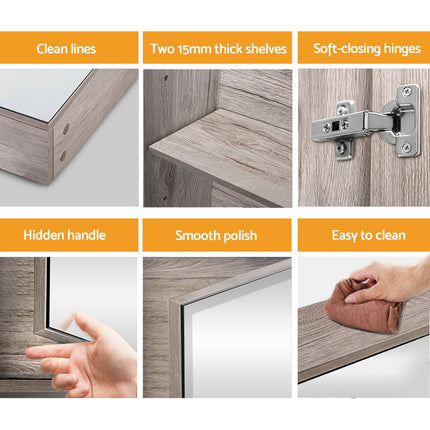 Cefito Bathroom Mirror Cabinet 600x720mm Oak.
