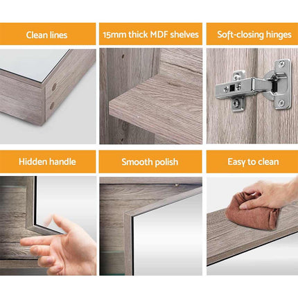 Cefito Bathroom Mirror Cabinet 900x720mm Oak.