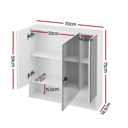 Cefito Bathroom Mirror Cabinet Medicine Adjustable Shelves Wall Hung 700x750mm White.