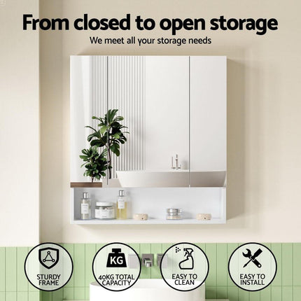 Cefito Bathroom Mirror Cabinet Medicine Adjustable Shelves Wall Hung 700x750mm White.