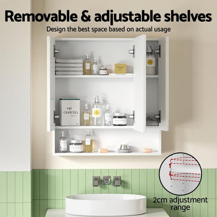 Cefito Bathroom Mirror Cabinet Medicine Adjustable Shelves Wall Hung 700x750mm White.