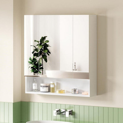 Cefito Bathroom Mirror Cabinet Medicine Adjustable Shelves Wall Hung 700x750mm White.
