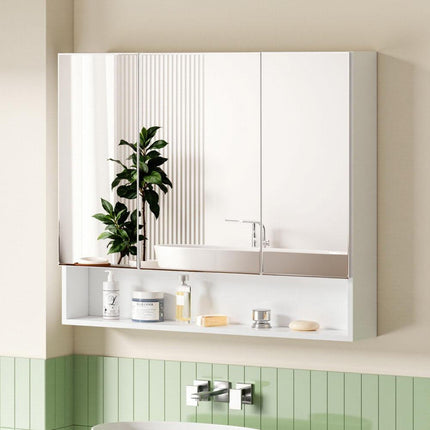 Cefito Bathroom Mirror Cabinet Medicine Adjustable Shelves Wall Hung 900x750mm White.
