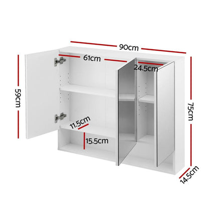 Cefito Bathroom Mirror Cabinet Medicine Adjustable Shelves Wall Hung 900x750mm White.