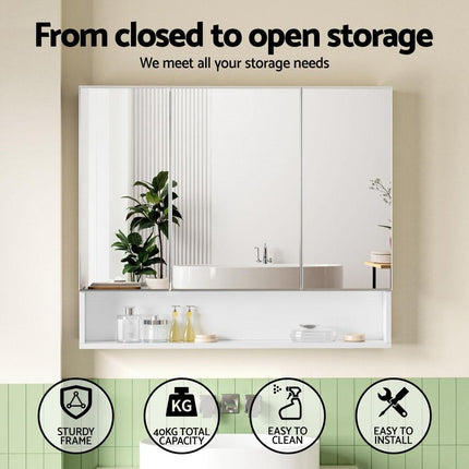 Cefito Bathroom Mirror Cabinet Medicine Adjustable Shelves Wall Hung 900x750mm White.