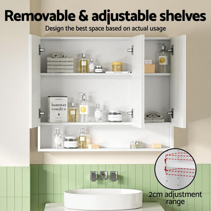 Cefito Bathroom Mirror Cabinet Medicine Adjustable Shelves Wall Hung 900x750mm White.