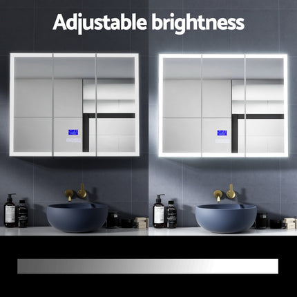 Bathroom Mirror Cabinet LED Light 900x720mm Medicine Wall Storage.