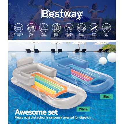 Bestway Pool Float Inflatable Lounge Seat Pillow Bed Cup Holder.