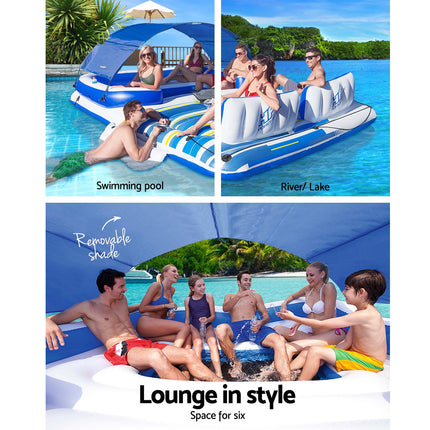 Bestway Pool Float Island Inflatable Lounge 6-person Seat Canopy.