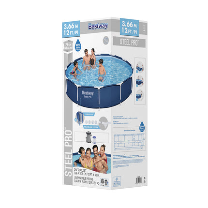 Bestway Swimming Pool 366x76cm Steel Frame Round Above Ground Pools w/ Filter Pump 6473L.