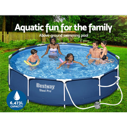Bestway Swimming Pool 366x76cm Steel Frame Round Above Ground Pools w/ Filter Pump 6473L.