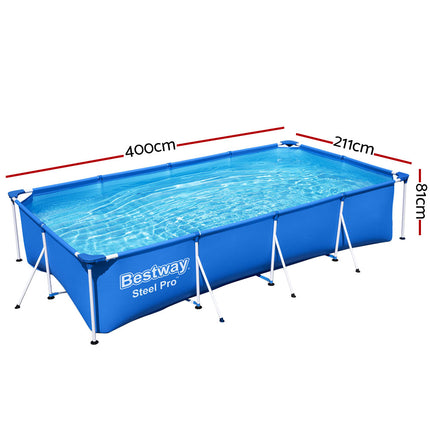 Bestway Swimming Pool 400x211x81cm Steel Frame Above Ground Pools 5700L.