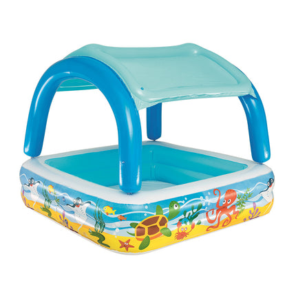 Bestway Kids Pool 140x140x114cm Inflatable Swimming w/ Canopy Play Pools 265L.