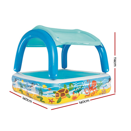 Bestway Kids Pool 140x140x114cm Inflatable Swimming w/ Canopy Play Pools 265L.
