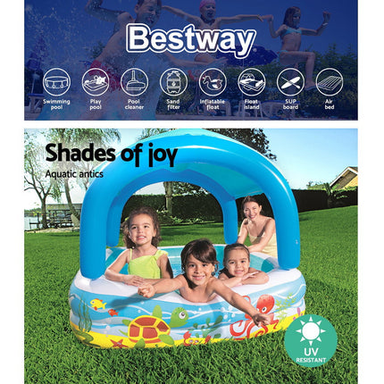 Bestway Kids Pool 140x140x114cm Inflatable Swimming w/ Canopy Play Pools 265L.