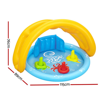 Bestway Kids Pool 115x89x76cm Inflatable Play Swimming Pools w/ Canopy 31L.