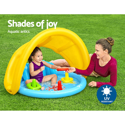 Bestway Kids Pool 115x89x76cm Inflatable Play Swimming Pools w/ Canopy 31L.