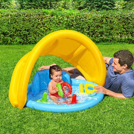 Bestway Kids Pool 115x89x76cm Inflatable Play Swimming Pools w/ Canopy 31L.